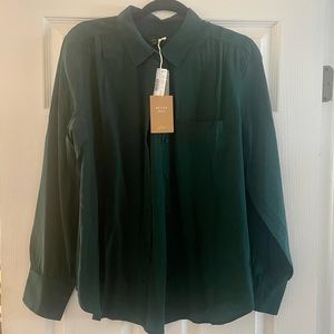 J. Crew silk button up shirt emerald green size 14 L/XL - NWT